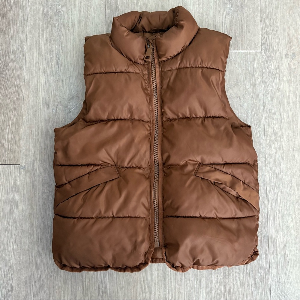 H&M Kids Girls Puffer Vest Size 6X/7 Chocolate Brown Sleeveless Zipper Front